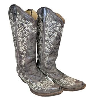 Corral Embroidered Distressed Brown Western Boots Women's Size 7 M Cowboy